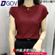 DGOV夏寬松冰絲螺紋T恤女2026新款蝙蝠衫百搭短袖遮肉圓領(lǐng)飛飛袖 酒紅【CM718單件裝】 L 【建議110-125斤】