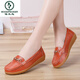 啄木鳥(niǎo)春秋季真皮平底女鞋牛筋底豆豆鞋休閑軟底中年媽媽鞋輕便女單鞋 6507桔色 35