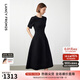 朗姿【Basic衣櫥】小香風(fēng)法式赫本風(fēng)波點(diǎn)裙子女夏新款連衣裙 黑色 L