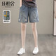 絲柏舍刺繡牛仔短褲女2026夏裝新款寬松松緊高腰破洞褲子有大碼