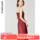 尚都比拉雪紡連衣裙女春秋新款性感氣質內搭裙子法式吊帶裙 棗紅色 S