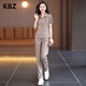 KBZ品牌冰絲休閑運動(dòng)服套裝女2025夏季新款洋氣顯瘦時(shí)尚闊腿褲兩件套 奶咖色 3XL【建議135-150斤】