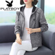 花花公子（PLAYBOY）女裝連帽衛衣女秋裝新款中年運動(dòng)開(kāi)衫拉鏈上 灰色 2XL 105-120斤