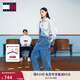 TOMMY JEANS【工裝闊腿】秋冬女美式潮流大口袋刺繡直筒牛仔背帶褲 牛仔藍1A5 S