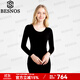 BESNOS意大利品牌德絨保暖內(nèi)衣女士加厚羊絨蠶絲發(fā)熱秋衣秋褲套裝 黑色 M /送女友送老婆（90-110斤）