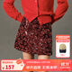 ELLE KIDS童裝  定制重工花朵珠片紅色半身裙女兒童節(jié)日氛圍感A字裙 炫彩紅 165 (M)