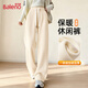 班尼路（Baleno）藏青色加絨闊腿褲女秋冬季高腰直筒運動(dòng)休閑褲女裝窄版加厚長(cháng)褲子