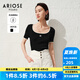 艾諾絲雅詩商場同款ariose夏季新品時髦修身方領(lǐng)短袖T恤針織衫女30438197 黑色 L