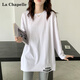 La Chapelle白色長(cháng)袖T恤女中長(cháng)款打底衫女2025春秋冬季寬松大碼內搭 白色 L