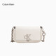 Calvin Klein時(shí)尚單肩包禮物鏈條包包金屬字母旋扣翻蓋CK女包斜挎馬鞍包DH3240 YAF-牛乳白 OS