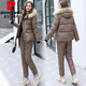 皮爾卡丹（pierre cardin）羽絨棉衣套裝女連體加厚冬季短款棉襖背帶棉褲寬松顯瘦棉衣兩件套 咖啡色 M