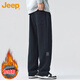 吉普（JEEP）休閑褲男秋冬季直筒褲男士寬松闊腿褲子彈力運動(dòng)男褲 黑色加絨 XL