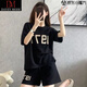 DAVEY MODE女士夏季衣服新款短袖短褲套裝女裝兩件套休閑運(yùn)動(dòng)套裝女 黑色【上衣褲子】 XL :建議115-130斤