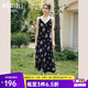 Olrain歐芮兒黑色碎花連衣裙女春夏2025新款法式玫瑰印花吊帶裙 黑色 M