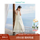 茵曼（INMAN）掛脖連衣裙2025夏女裝新品無(wú)袖寬松A字溫柔長(cháng)裙子 梨花杏 M