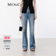 MO&Co.夏經(jīng)典復(fù)古藍(lán)色低腰微喇拖地棉質(zhì)牛仔褲摩安珂 牛仔藍(lán)色 XL 29