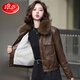 浪莎海寧皮衣外套女加絨加厚2025冬季新款寬松顯瘦時(shí)尚百搭短款皮夾克 咖色 XL 100-110斤