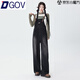 DGOV韓式復古黑灰背帶褲女春季慵懶風(fēng)ins寬松闊腿顯瘦百搭休閑牛仔褲 松墨黑（zt） M 【建議95-110斤】