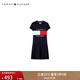 TOMMY HILFIGER春夏童裝女甜美可愛(ài)休閑運動(dòng)拼色大旗標刺繡圓領(lǐng)短袖連衣裙 藏青色654 L/155cm