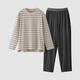 蕉內（Bananain）棉棉305H男女士睡衣睡褲純棉情侶家居服套裝春夏季長(cháng)袖長(cháng)褲不悶汗 【男士】暖灰條紋 L