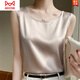 貓人（MiiOW）桑蠶絲背心女外穿圓領(lǐng)真絲吊帶2024新款西裝內搭無(wú)袖T恤打底上衣 香檳色 L