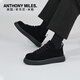 Anthony Miles反絨皮男鞋耐磨復(fù)古低幫馬丁靴百搭防滑板鞋男士休閑鞋真皮工裝鞋 黑色 40