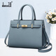 danxilu真皮女士手提包2026新款中年婆婆包包大容量婚包生日禮物送媽媽 【輕奢時(shí)尚】灰藍色