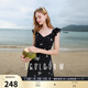 三彩2025夏季新款蝴蝶波點(diǎn)連衣裙荷葉邊魚尾裙浪漫長裙M 黑米花卉 XL 170/92A
