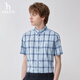 哈吉斯（HAZZYS）男裝 夏款男襯衣【3A抗菌】格紋短袖襯衫男ATCZK1BBX83 天藍色SL L (175/96A 48)