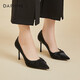 達芙妮高跟鞋女尖頭細跟氣質(zhì)單鞋職業(yè)鞋女鞋 黑色（跟高8.5CM） 36