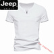 JEEP SPIRIT夏季男士歐美簡(jiǎn)約假兩件V領(lǐng)短袖T恤青年純棉潮流個(gè)性修身純色T恤 白色 XL (130斤-145斤)