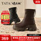 他她（TATA）加絨喵爪靴2025秋冬百搭時(shí)裝靴女瘦瘦短靴新款彈力靴CEG07DZ5 黑色 36
