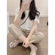 韓璐嬌（hanlujiao）休閑褲女裝套裝2024夏季新款搭配一整套小個(gè)子減齡時(shí)尚職業(yè)兩件裝 襯衫+褲子 M