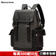 Marcue karos雙肩包男皮質(zhì)背包時(shí)尚商務(wù)多功能大容量電腦包出差旅行包青年潮牌 黑色格子印花