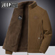 JEEP SPIRIT吉普純棉兩面穿外套男加絨加厚秋冬寬松夾克爸爸裝保暖羊羔絨棉衣 咖啡色 3XL 建議150斤左右