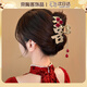 oein中國(guó)紅流蘇抓夾喜字新娘訂婚頭飾敬酒服中式發(fā)夾后腦勺盤(pán)發(fā)鯊魚(yú)夾 【喜字玫瑰流蘇抓夾】