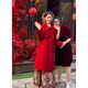鉑朗尼奧紅色大衣結婚新娘中長(cháng)款加厚喜慶毛呢女士冬季新年戰袍呢子外套 紅色外套 S 建議85-105斤
