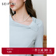 詩凡黎（'SEIFINI）詩凡黎斜肩扭結(jié)設(shè)計(jì)長袖T恤2025春新款修身親膚內(nèi)搭打底衫上衣女 嬰兒藍(lán) S