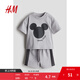 H&M【迪士尼系列】童裝男嬰套裝2件裝秋季米奇印花短袖短褲1128263 淺灰色/米老鼠 100 100/562-3Y 2-3Y
