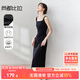 尚都比拉法式高級感連衣裙女秋季赫本風(fēng)長(cháng)款氣質(zhì)A字裙抽褶收腰顯瘦背帶裙