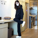 可茵（Keyin）衛(wèi)衣女2025年春季新款女裝寬松休閑運(yùn)動(dòng)服連帽衛(wèi)衣兩件套套裝女潮 9708黑色（拉鏈） L