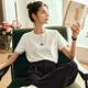 Olrain歐芮兒法式白色短袖T恤女夏季新款簡(jiǎn)約正肩顯瘦上衣 米白色 L 