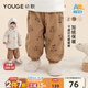 幼歌（YOUGE）嬰幼兒冬季新款經(jīng)典百搭加絨褲防風(fēng)舒適束腳印花休閑褲 卡其小熊 90 cm