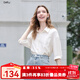 百圖betu女裝2025夏季新款襯衫微皺感亮片梭織七分袖上衣女2507T63 米白 S