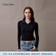 Calvin KleinJeans25秋季新款女士休閑通勤ck刺繡羅紋彈力純色長(cháng)袖T恤POLO衫