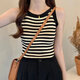 筱質(zhì)磐 條紋吊帶背心女外穿春夏季氣質(zhì)內搭打底休閑百搭顯瘦無(wú)袖上衣女 黑領(lǐng) 2XL 碼【130-150斤】