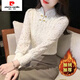 皮爾卡丹（pierre cardin）秋冬季新款百搭蕾絲衫女半高領(lǐng)加絨打底衫洋氣小衫時(shí)尚內搭女上衣 1024#杏色【全身款】 加絨 XL