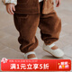 OAK FAMILY冬季兒童燈芯絨束腳百搭寬松長(cháng)褲男女寶寶保暖復古風(fēng)休閑褲 焦糖色 90 cm