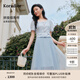 珂萊蒂爾【玫瑰裙】2025年夏新款氣質(zhì)蕾絲拼接紗裙女優(yōu)雅連衣裙女 淡群青 S