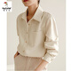 啄木鳥(niǎo)法式白色長(cháng)袖襯衫女秋季寬松疊穿通勤加厚上衣燈芯絨斜紋磨毛襯衣 淺米色 M 建議【95-105斤】